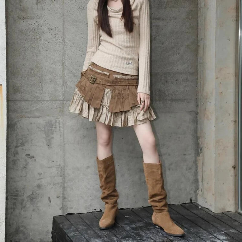 BXOXO New wasteland style street fashion ins retro old heavy industry depressed two-piece pleated women skirt goth skirt