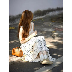 BXOXO Long Skirts Women Polka Fot Irregular Ruffles High Waist French Style Chic Sweet Elegant Skirt Female Fashion Casual