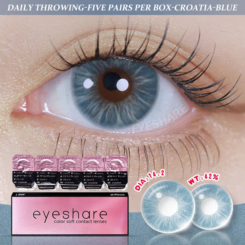 BXOXO Contact Lenses for Eyes 1 Day Daily Lens High Wearing Comfort Lenses Brown Lenses Fashion Blue Contacts 10 Pcs/5Pair