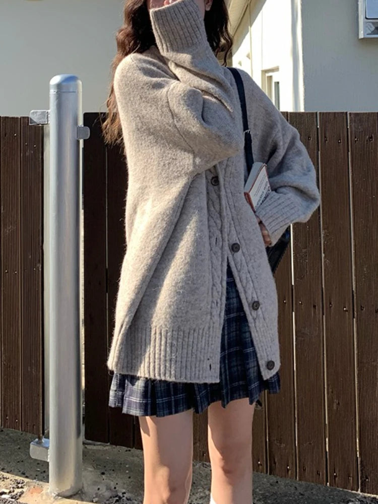 Bxoxo Slouchy Knit Cardigan Sweater for Women Comfy Cable-knit Button Up Sweater Jacket Female Autumn Winter Vintage Outfit