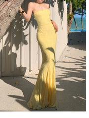 Bxoxo Women's Sexy Bodycon Party Dress Elegant Summer Yellow Lace-up Evening Spaghetti Strap Dresses 2025 New Chic Beach Holiday Robe