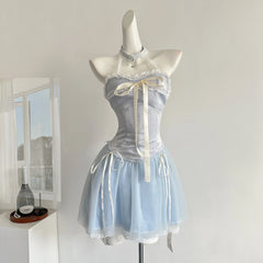 BXOXO Summer Women Y2k Birthday Ballet Core A-line Fairy Dress Mini Lace Frocks One-Piece Korean Evening Lolita Party Shoujo Gyaru