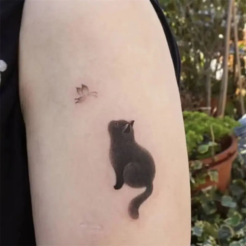 BXOXO Black Cat Flower Temporary Tattoos for Women Man Arm Cartoon Kitten Waterproof Tattoo Stickers Art Lasting Cute Fake Tattoo