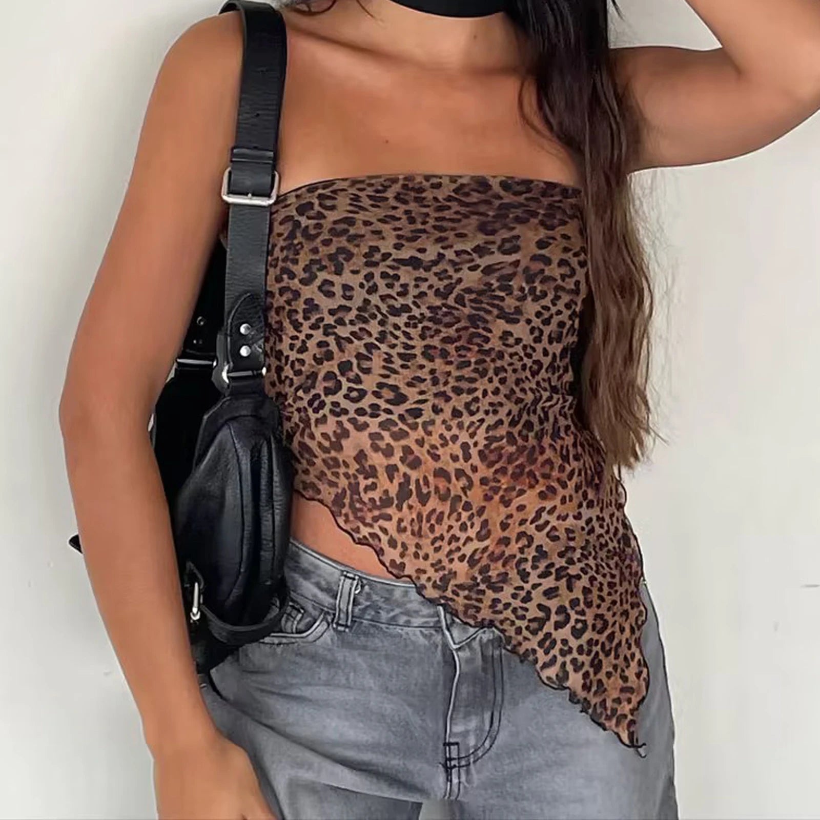 BXOXO Women's Summer Slim Tube Tops Vintage Sleeveless Strapless Off Shoulder Leopard Print Bandeau Cami Vest Y2K Streetwear
