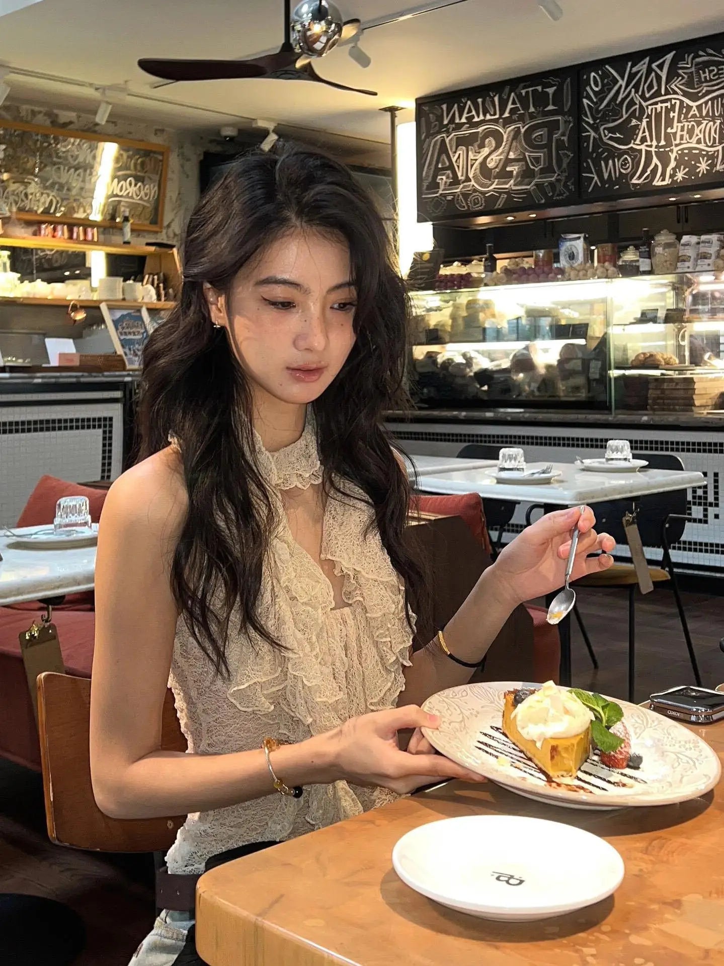 BXOXO Y2k Fairycore Halterneck T Shirt Women Sleeveless Lace Patchwork Tank Tops Irregular Ruffles Camis 2000s Aesthetic Tops