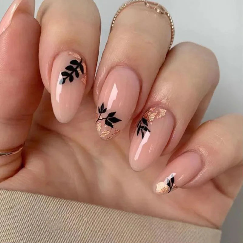 Bxoxo 24P French Oval False Nails Girls White Edge Design Nude Color Wearable Press on Nail Full Cover Short Acrylic Almond Fake Nails