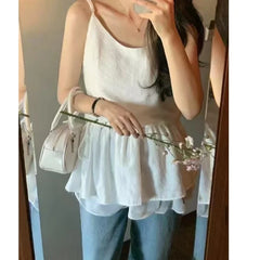 Bxoxo Spring Summer Layered Design Dstring Waist ter irt Women's Vest Top Polyester Fiber 00% New Sle ter Ne irt