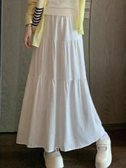 BXOXO Skirts Women Sweet 2025 Summer Fashion Stretch High Waist Solid French Style Chic Elegant Long Skirt Female Casual