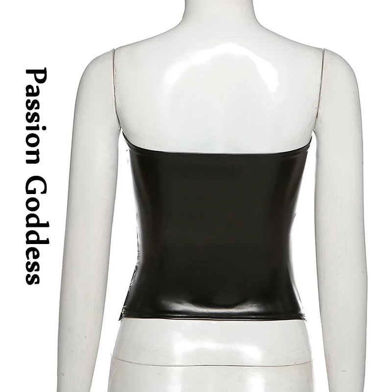 Bxoxo Sexy Gothic Women PU Leather Corsets Bustiers Lace-up Bandage Crown Girdle Slim Waist Back Zipper Strap Corset Tops Curve Shaper