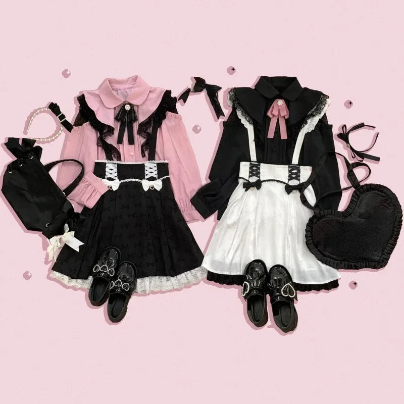 BXOXO Japanese Kawaii Girl Sweet Cute Lolita Hollow Out Shirt Autumn Y2k Aesthetic Lace All Match Blouse Top Women New JK Loose Blusas