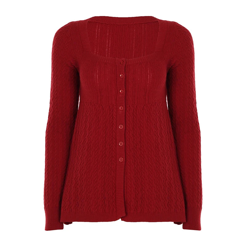 Bxoxo Harajuku Retro A-line Sweater Solid Full Sleeve Square Collar Loose Fall Sweaters for Women y2k Aesthetic Casual Knitwear