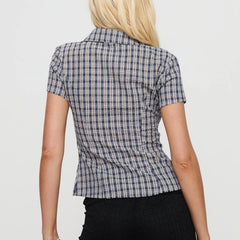 BXOXO Women Y2k Short Sleeve Button Down Shirts Coquette V Neck Collared Crop Tops Vintage Slim Fit Going Out Blouse