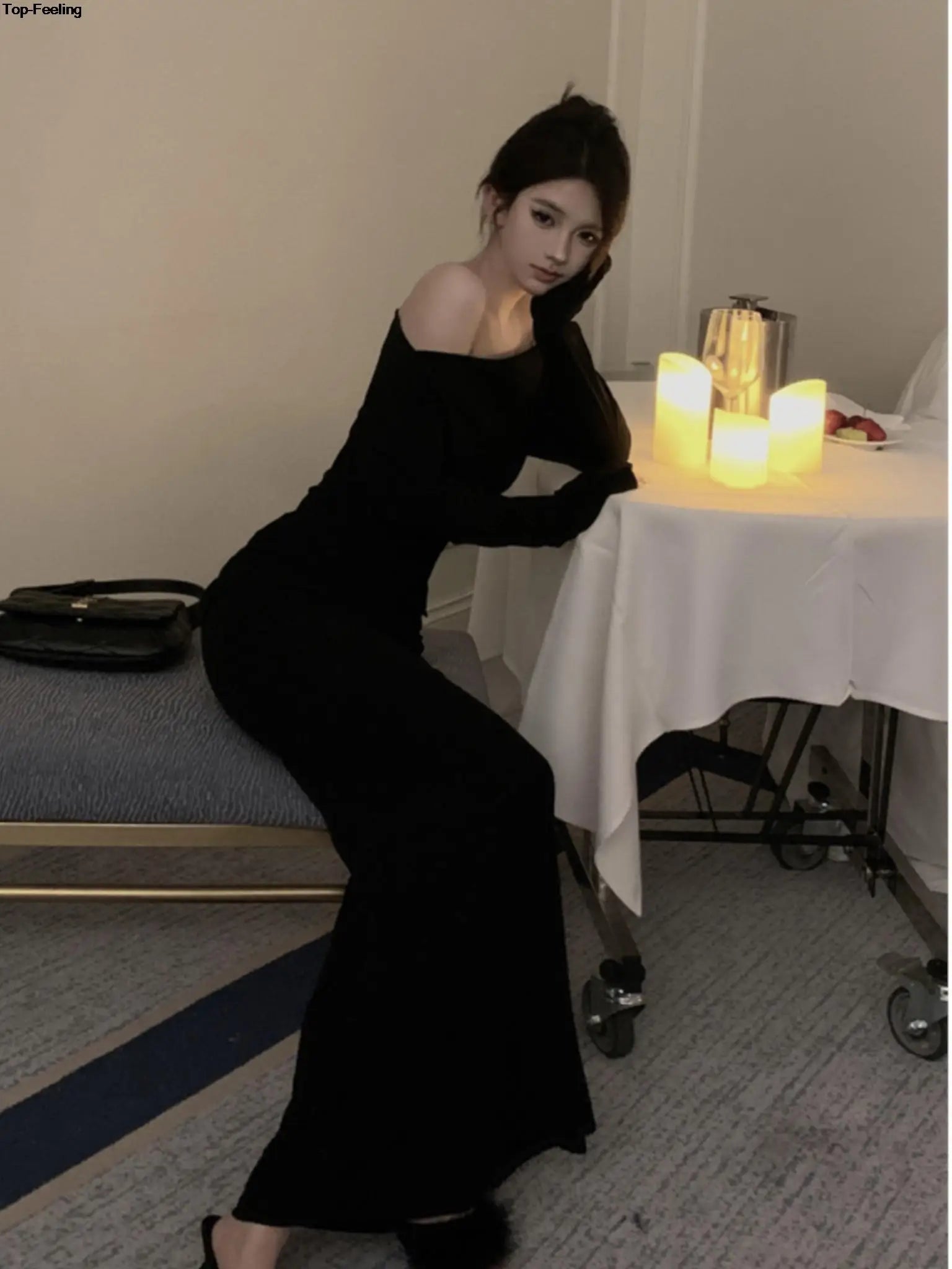 BXOXO Women Sexy Hollow Out Black Long Dress Spring Autumn Fashion Bodycon Party Prom Runway Robe Female Y2k Streetwear Mujers Clothes