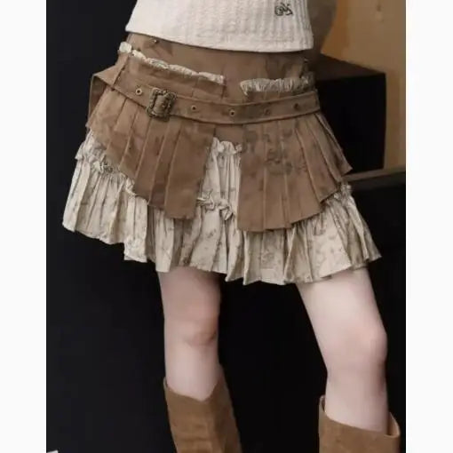 BXOXO New wasteland style street fashion ins retro old heavy industry depressed two-piece pleated women skirt goth skirt