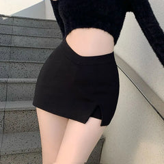 Bxoxo Black Split Mini Skirts Women Summer Sexy Club High Waist Slit Skirt Streetwear Korean Party Fashion Irregular Slim A Line Skirt