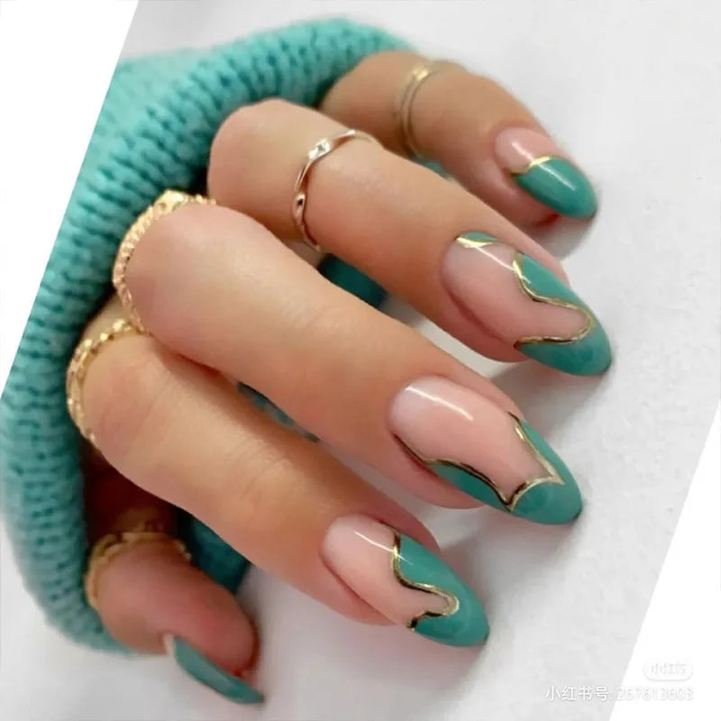 Bxoxo 24P French Oval False Nails Girls White Edge Design Nude Color Wearable Press on Nail Full Cover Short Acrylic Almond Fake Nails