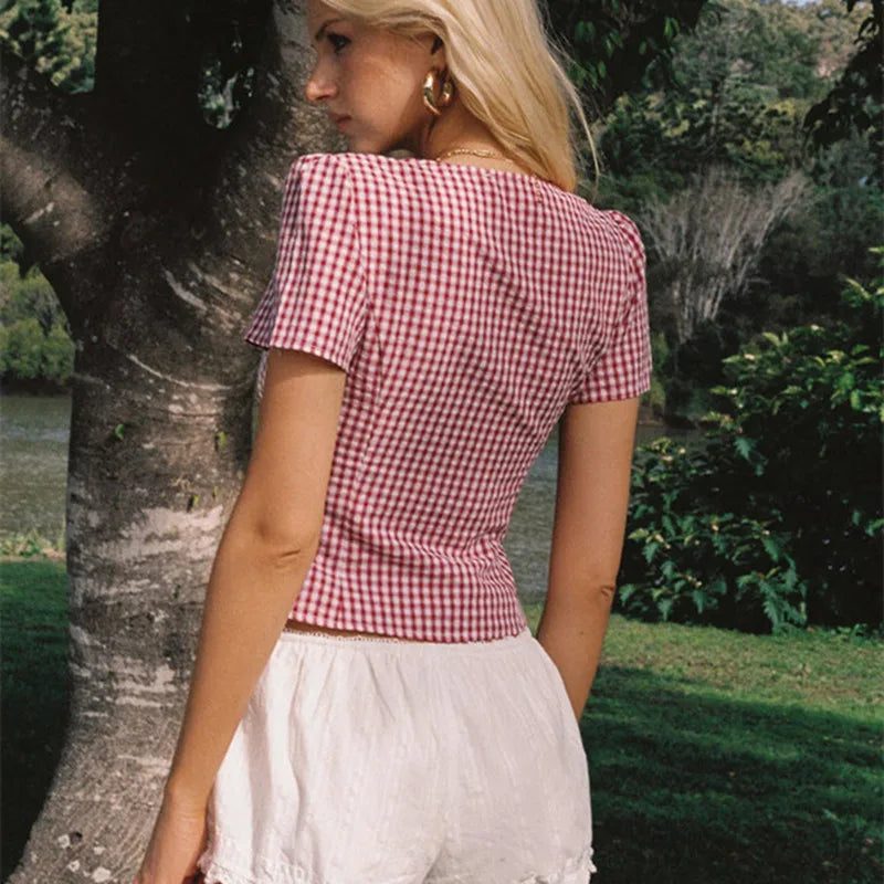 BXOXO Women Y2k Button Down Shirt Preppy Short Sleeve Lapel Collar Blouse 2025 Vintage Slim Fit Crop Top Summer Streetwear