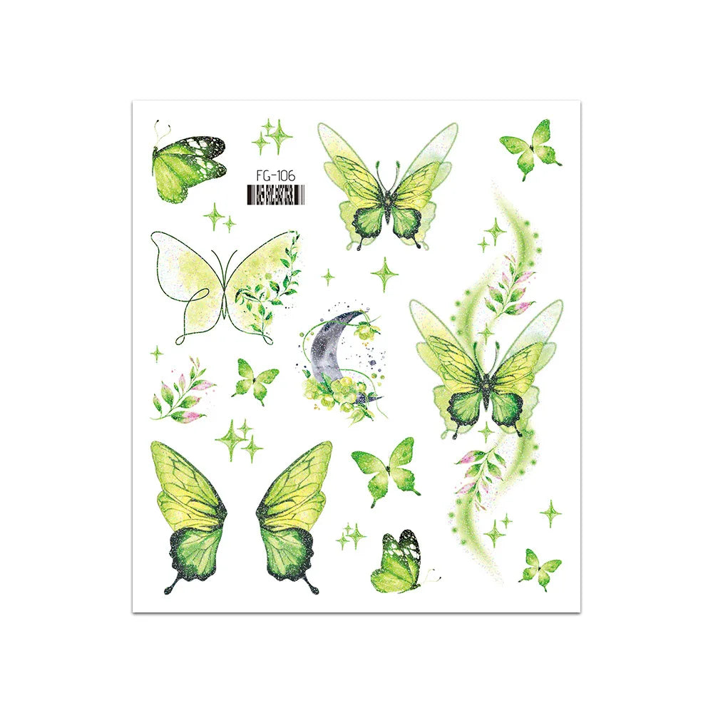 BXOXO 1 Sheet Flash Butterfly Temporary Tattoo Sticker for Eye Face Makeup Fairy Body Art Waterproof False Tattoo for Women