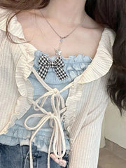 BXOXO Kawaii Candy Color Crop Top Women Japanese Lolita Sweet Tank  Boe Ruffle Short Tee Shirt All Match Cute s Summer