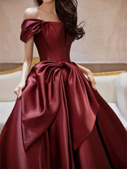 BXOXO Customized Fashion High End Slash Neck Big Swing Wedding Party Dresses Exquisite Satin A-line Tailing Gown Front Bow Back Straps