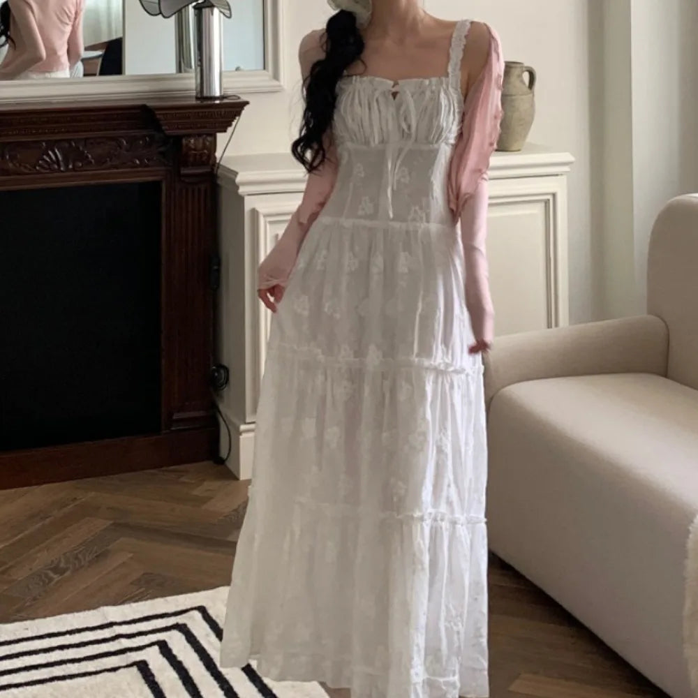 Bxoxo Sweet Korean Sle Women's Dr with Waist Cinching Wooden  Bells Dstring Strap Long Skirt Fre Spring Summer