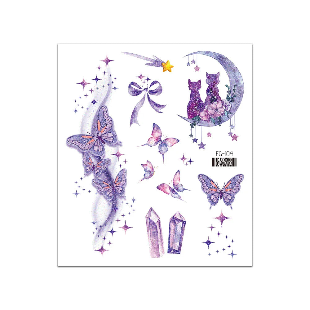 BXOXO 1 Sheet Flash Butterfly Temporary Tattoo Sticker for Eye Face Makeup Fairy Body Art Waterproof False Tattoo for Women