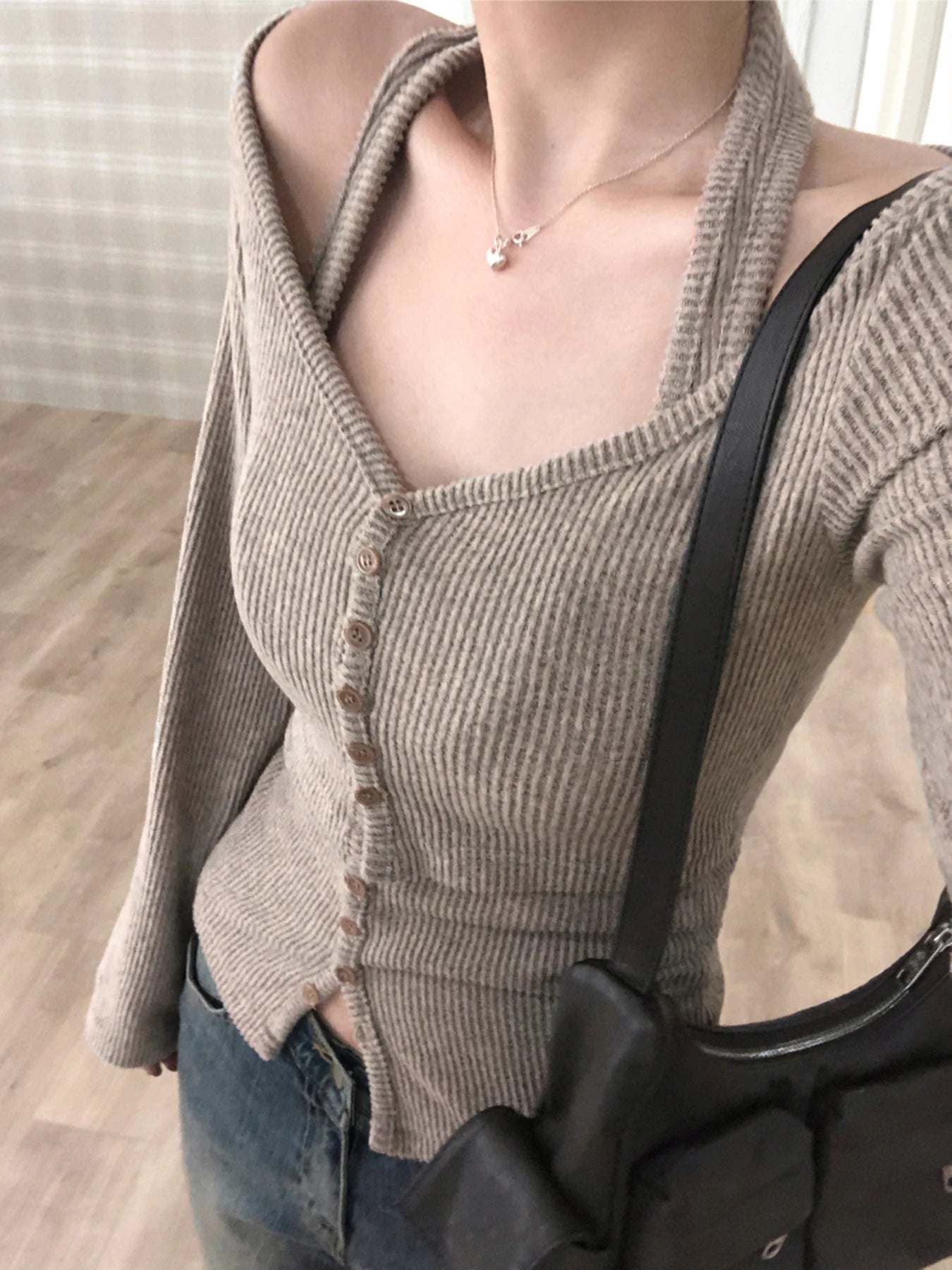 Bxoxo Fashion 2 Piece Set Women’s Halter Top Tee Long Sleeves Korean Style Office Lady Simple All-Match Blouses