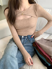 Women Sweater Chic Cashmere Pullovers Women Long-sleeved Knitted Streetwear Jumpers Solid Sweater 2024 Autumn Winter