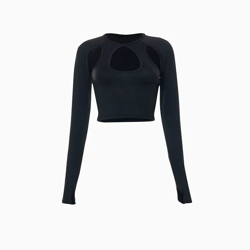 Bxoxo Summer Long Sleeve Cropped Corset Women Top Sexy Aesthetic Club O Neck Fairy Grunge Black Women's T-Shirt