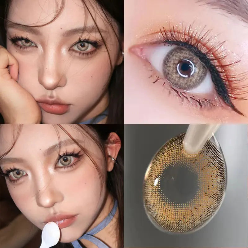 BXOXO 1Pair Brown Myopia Colour Circular Contacts Lenses Natural Brown Eye Lenses Beauty Pupil Gray Lenses Makeup