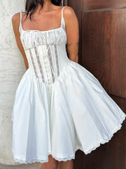 BXOXO Fashion Fairycore Lace Spliced A-Line Camisole Dresses Elegant Sold Sheer New Trendy Women Frocks