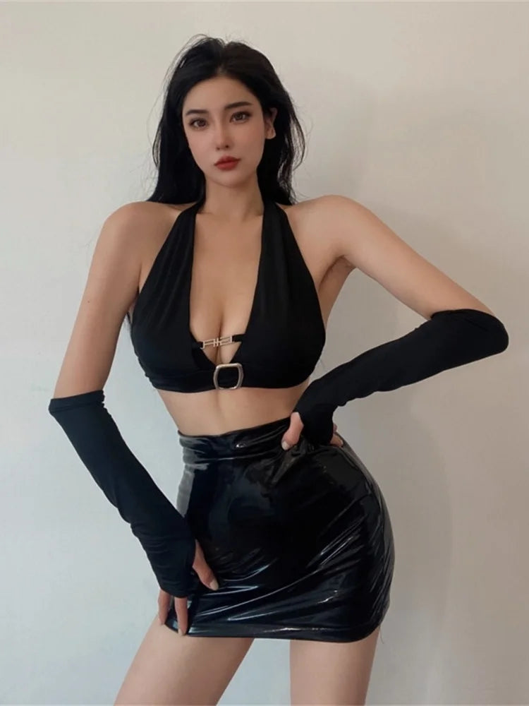 Bxoxo Autumn Sweet Winter Black Sexy Tight High Waist Leather Mini Skirt Reflective PU Hot Sexy Korean Women Sweet 9SVK