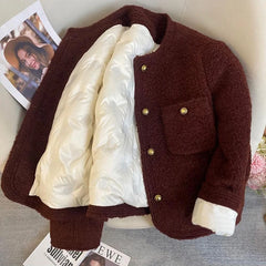 Bxoxo Winter Thick Faux Wool Coat Women Korean Elegant Hepburn Style Loose Warm Jacket Y2K Streetwear Single Breasted Blended Outwear