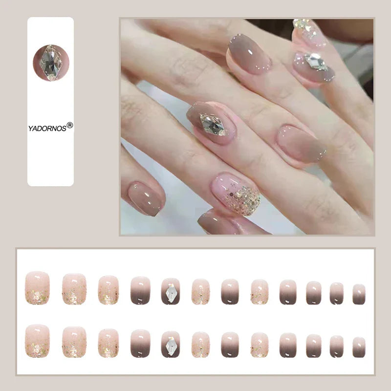 BXOXO Press On Nail Set Rhinestones Fake Nail Sweet Style Short Paragraph Manicure Save Time False Nail Wholesale Bulk