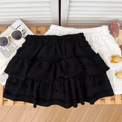Bxoxo High Waist Ruffle Tutu Skirts Women Y2K Korean Sweet Preppy Tassel A Line Skirts Female New Lolita Cute Elastic Waist Cake Skirt