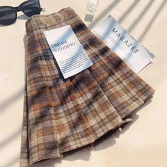 Bxoxo Plaid Woolen Pleated Skirts for Women Fall Winter High Waist Preppy Warm Mini Skirts Lady Fashion Korean All-Match A Line Skirts