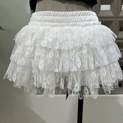 BXOXO Fashion Two Piece Set Irregular Lace Top + High Waisted Fluffy Skirt Solid Color Female Elegant Birthday Dress New 3QW1065