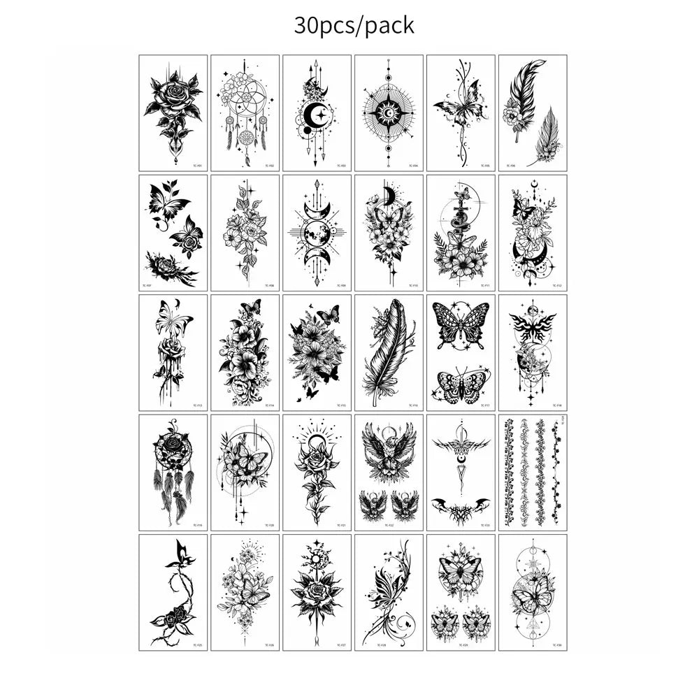 BXOXO 30 Sheets Black Butterfly Temporary Tattoos for  Women Waterproof Tattoo Stickers Suitable for Arm Body Realistic Fake Tattoo