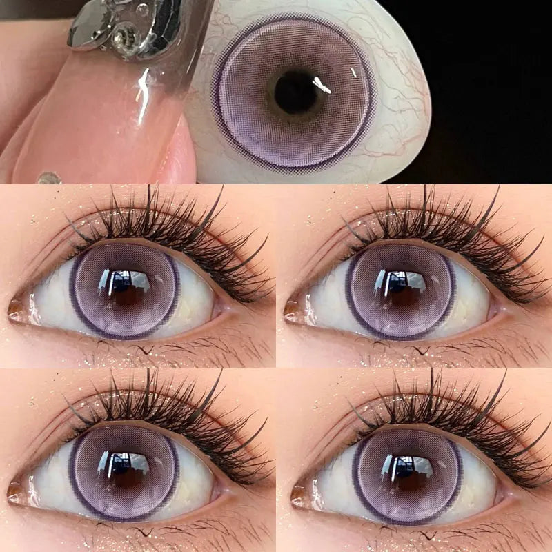 BXOXO 2Pcs New Colored Contact Lenses with Prescription Myopia Degree 0.00- 8.00 Grey Purple  Lens Eye Beauty Pupil Soft Lens