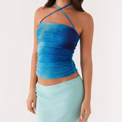 BXOXO Women Y2K Tie Dye Tube Tops Summer Strapless Backless Floral Print Bandeau Crop Tops Cute Boho Cami Tops Streetwear
