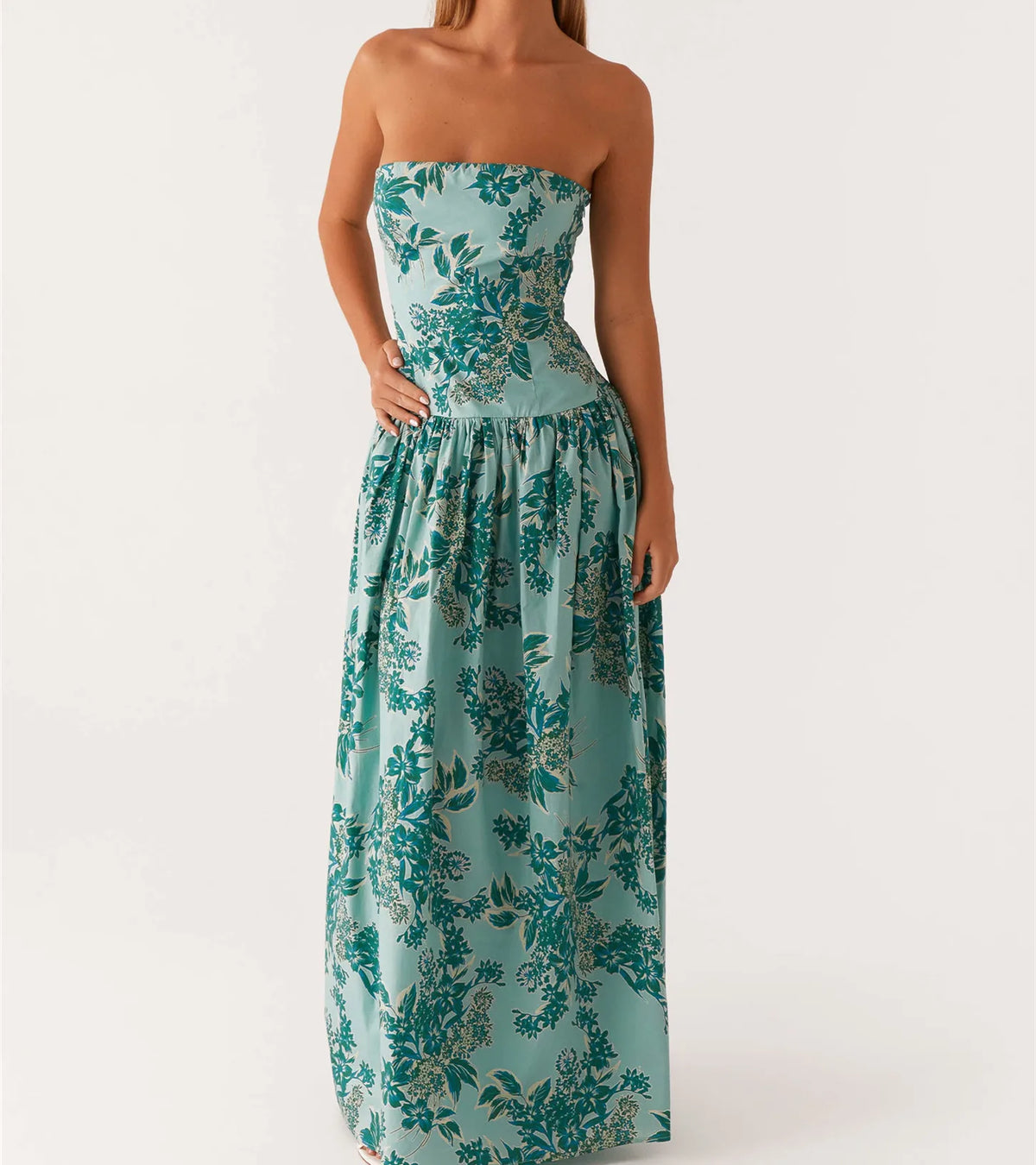 BXOXO Women's Strapless Dress Stylish Dot Print/Floral Print Sleeveless Tube Long Dress for Summer Holiday Party Clubwear