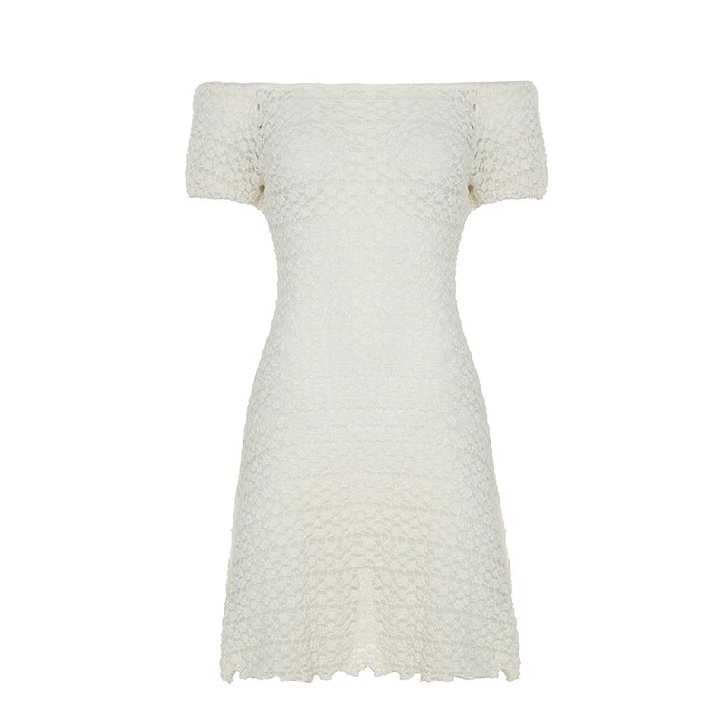 BXOXO Fashion Sheer Lace Cover Dresses Summer Women All-Match Slim Short Dresses Retro Simple