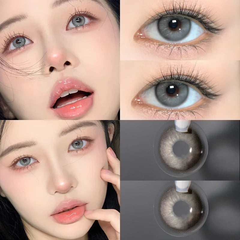 BXOXO 2PCS Color Contact Lenses with Myopia Degree -0.00 to-8.00 Gray Eye  Korea Lens Makeup Beauty Pupils