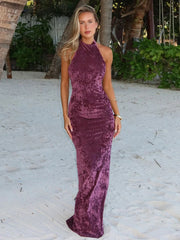 BXOXO Luxury Backless Tassel Dress Women Sexy Lace-Up Halter Solid Sleeveless Half High Collar Beach Vacation Party Bodycon