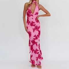 BXOXO Women Floral Maxi Dress Spaghetti Strap Slip Dress Y2k Bodycon Backless Flowers Print Going Out Long Sundress