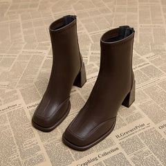 BXOXO Booties Very High Heels Shoes for Women Heeled Brown Leather Footwear Work Short Female Ankle Boots Pu Sale Y2k Autumn Quality