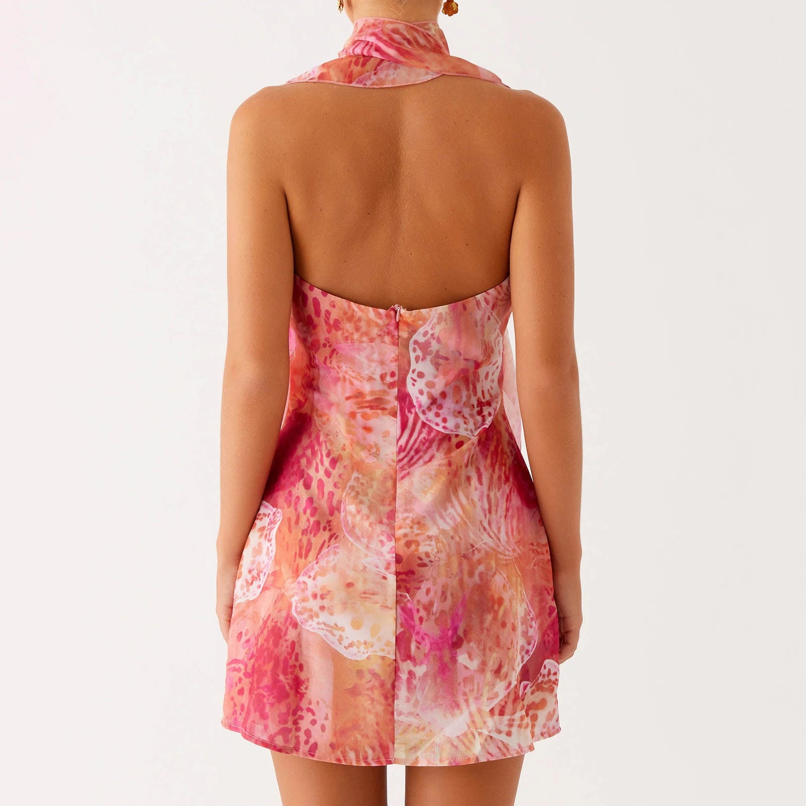 BXOXO Womens Floral Flower Print Bodycon Halter Neck Mini Dress with Scarf Y2k Corset Going Out Figure Flattering Club Party