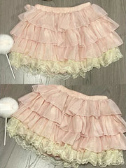 Bxoxo Pink Sweet Lace Patchwork Mini Skirt Women Low Rise Kawaii Lolita Ruffle Dance Skirt Y2K Japanese Streetwear Ruffle Fairy Faldas