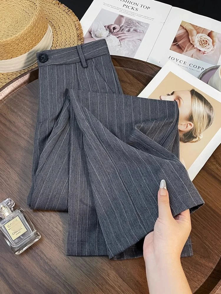Bxoxo High Waist Striped Wide Leg Pants Women Korean Streetwear Casual Pants Harajuku Office Ladies Loose Suit Straight Trousers
