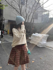 BXOXO Plaid Skirts Women Vintage Autumn Winter Fashion High Waist French Style Chic Elegant Temperament Skirt Female Casual